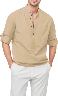 LIMRO Men Solid Straight Kurta(Gold)