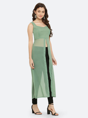 VESICLE Women Solid Frontslit Kurta(Light Green)