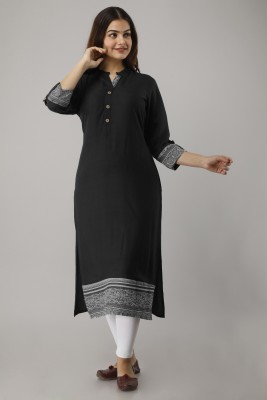 FrionKandy Women Printed Straight Kurta(Black)