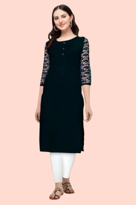 Coft Women Self Design Straight Kurta(Black)