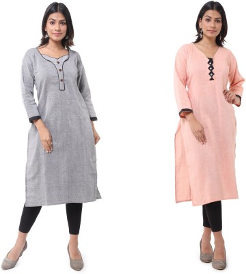 DESHBANDHU DBK Women Solid Straight Kurta(Grey, Pink)