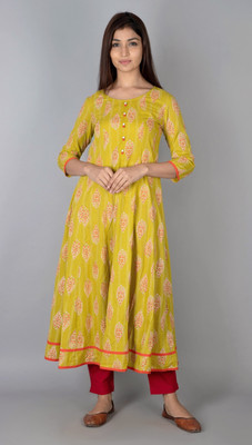 SVARCHI Women Printed Anarkali Kurta(Green, Pink)