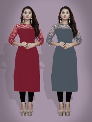 Maheshvi Women Solid Straight Kurta(Maroon)