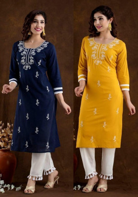 Women Chikan Embroidery Kurta(Multicolor)