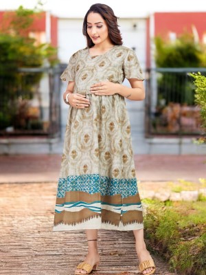 RITIJYA Women Printed A-line Kurta(Beige)