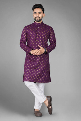 DHASU TRENDZ Men Printed Straight Kurta(Purple)