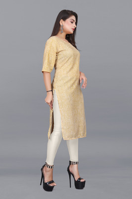 TITHIGARMENT Women Printed A-line Kurta(Beige)