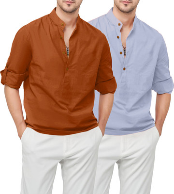 Paasbaan Men Solid Straight Kurta(Brown, Grey)