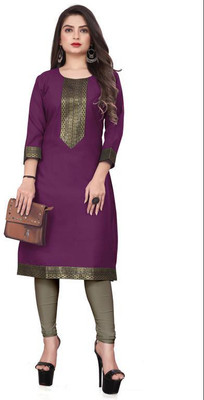VISVA DESIGNER Women Printed Straight Kurta(Purple, Gold, Black)