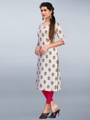 tanvi creation Women Striped Straight Kurta(Beige)