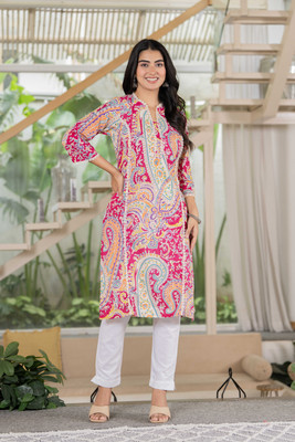 UrbanRang Women Floral Print A-line Kurta(Red)