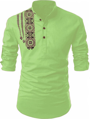 LIRMO Men Printed Straight Kurta(Light Green)
