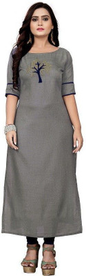 fentik.com Women Woven Design Straight Kurta(Grey)