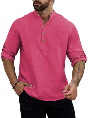 Navkanj Men Solid Straight Kurta(Pink)