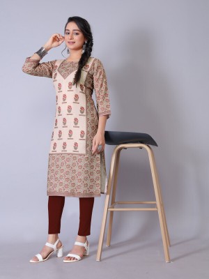 Hetsa Women Printed Straight Kurta(Beige)