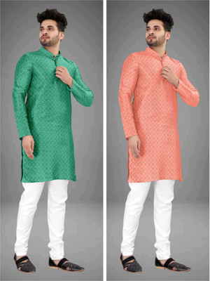 TRUST OUS Men Self Design Straight Kurta(Multicolor)