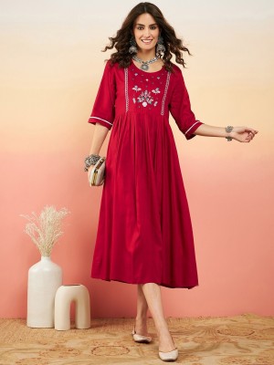 Jaipur Kurti House Women Embroidered Ethnic Dress Kurta(Maroon)