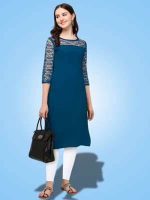 HEMANG FASHION Women Self Design Crepe A-line Kurta  (Light Blue) For Rs. 290 @ 90 %