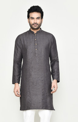 POLY2FAB Men Self Design Straight Kurta(Grey)