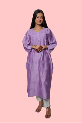 Shah Chikan Women Embroidered Straight Kurta(Purple)