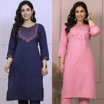 AUZAAI COLLECTION Women Embroidered Straight Kurta(Multicolor)