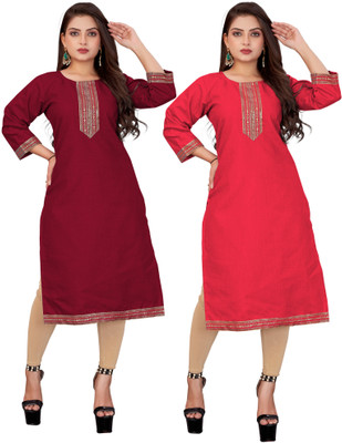 AAI MOGAL Women Self Design Straight Kurta(Multicolor)