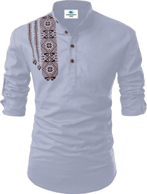 Kavyangle Creation Men Printed Straight Kurta(Grey)