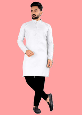 VyomCreation Men Solid Straight Kurta(White)