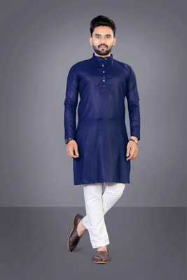 TARA GLOBAL Men Solid Straight Kurta(Dark Blue)