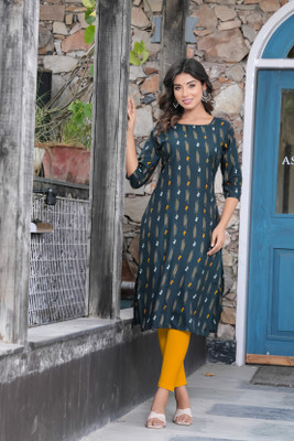 Vasudha Fashion Hub Women Printed, Geometric Print Straight Kurta(Dark Green)