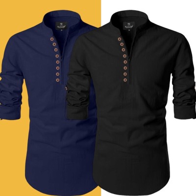 UPQUEDS Men Solid Straight Kurta(Black, Dark Blue)