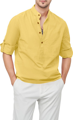LIMRO Men Solid Straight Kurta(Yellow)