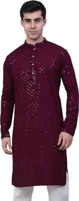 DHASU TRENDZ Men Embroidered Straight Kurta(Maroon)