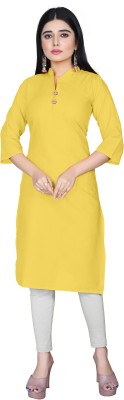 Fabthreads Women Solid Straight Kurta(Yellow)