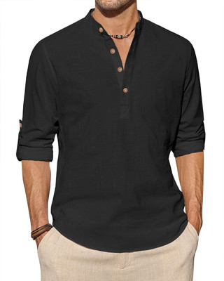 LENIA Men Solid Straight Kurta(Black)