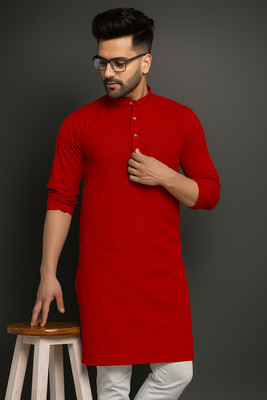 Z zedup Men Solid Straight Kurta(Red)