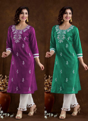 Women Chikan Embroidery Kurta(Multicolor)