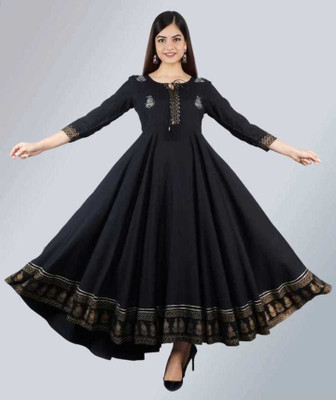 RRDESIGNS Women Printed Anarkali Kurta(Black)