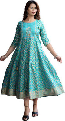 Rangshalaa Women Embroidered Straight Kurta(Blue)