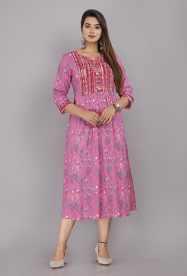 VISHAKHA STYLE Women Floral Print Anarkali Kurta(Pink)