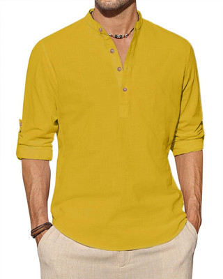 KNOWTED Men Solid Straight Kurta(Yellow)