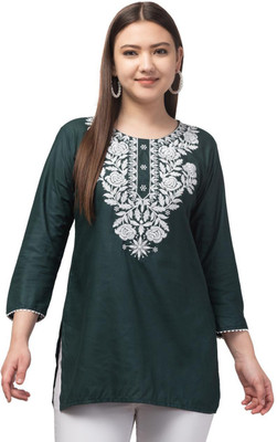 Peekdee Women Embroidered A-line Kurta(Green)