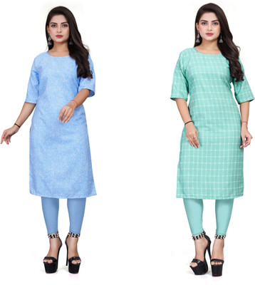 KNG TEXTILE Women Printed A-line Kurta(Blue, Green)