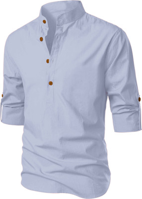LIRMO Men Solid Straight Kurta(Grey)