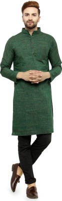 Enchanted Drapes Men Solid Straight Kurta(Green)