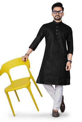 DHASU TRENDZ Men Solid Straight Kurta(Black)