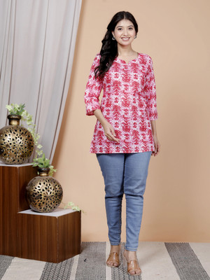 NEXTWEAR Women Printed A-line Kurta(Pink)