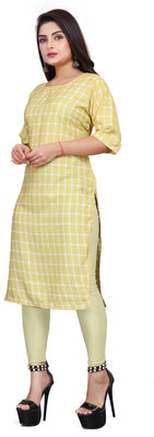 DB COLLECTION Women Checkered A-line Kurta(Yellow)
