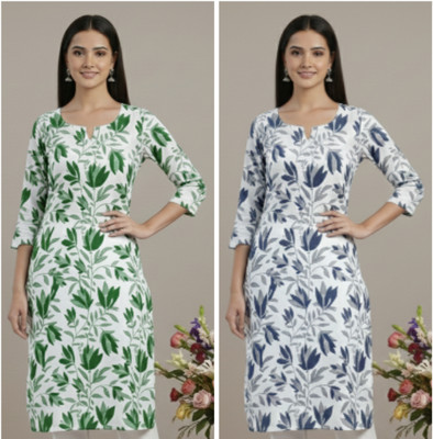 Einfach Gehen Women Printed, Floral Print, Self Design Kurta(Blue, Green)