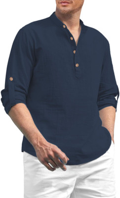 Navkanj Men Solid A-line Kurta(Dark Blue)